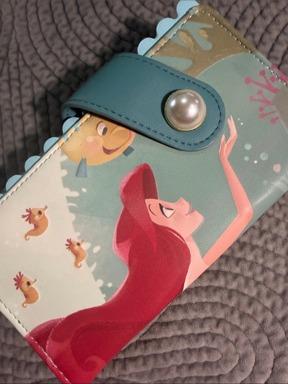 Loungefly The Little Mermaid Ariel Wallet with Pearl Snap - Teal & Red EUC